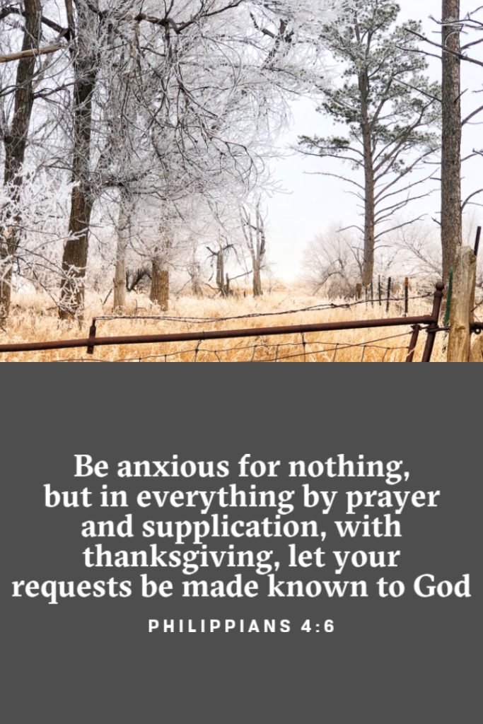 Be anxious for nothing, but in everything by prayer and supplication, with thanksgiving, let your requests be made known to God PHILIPPIANS 4:6